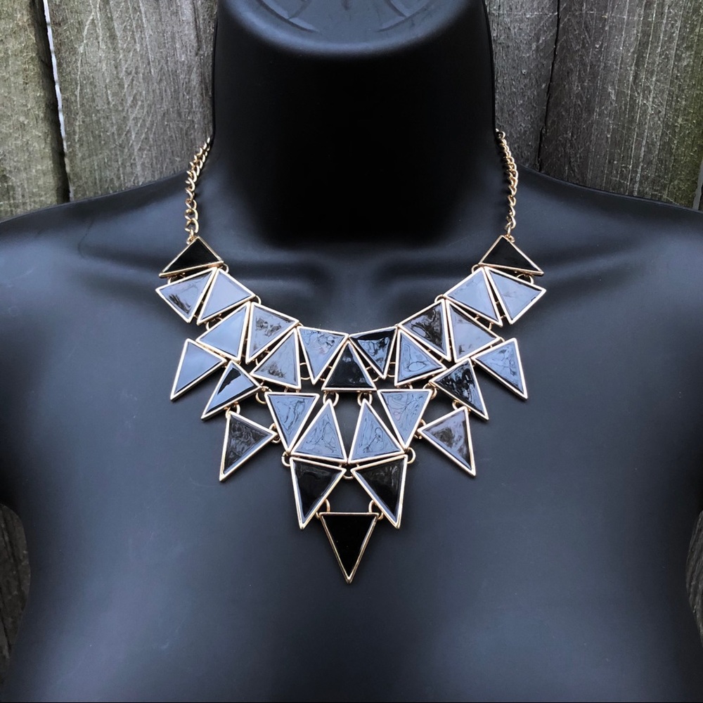 Black Geometric Statement Necklace - image 5